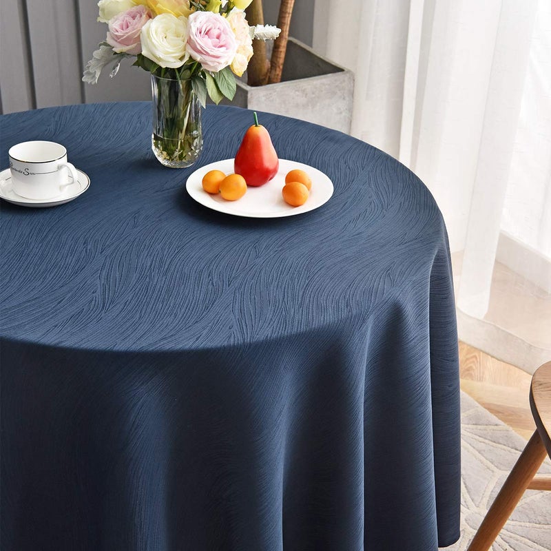 maxmill Round Jacquard Tablecloths Swirl Pattern Spillproof Wrinkle Free Heavy Weight Soft Table Cloth for Circular Table Cover of Buffet Banquet Parties Holiday Dinner Round 90 Inch Navy Blue - Image 3